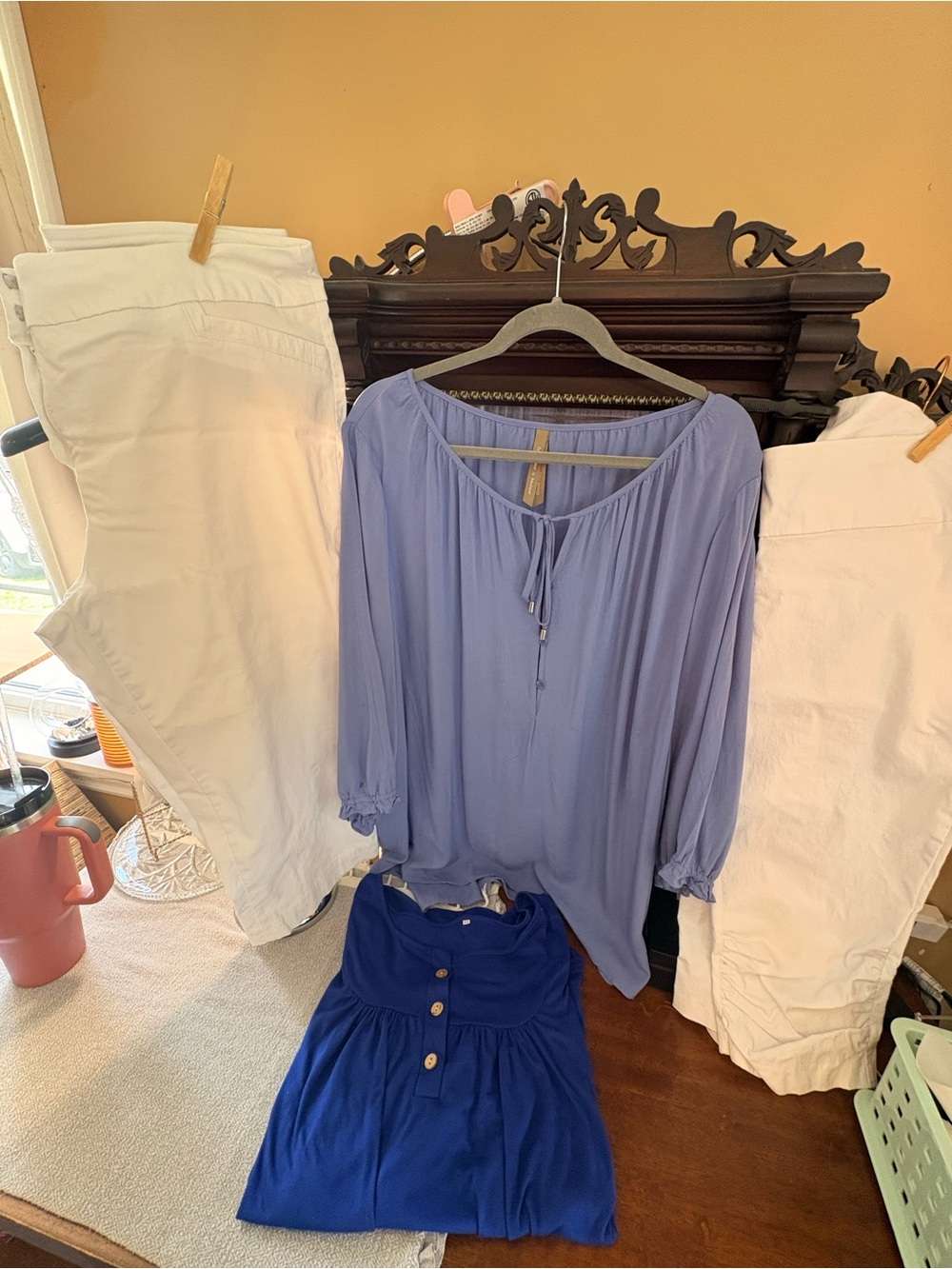 Plus size bundle:Mauve tunic, Blue top,2 pr of white capris. All in great shape